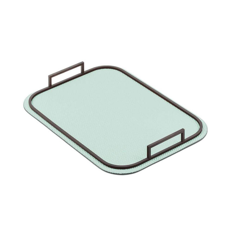 Bellini Rectangular Medium Tray | Serveware | Mint Leather Base, Bronze Handles
