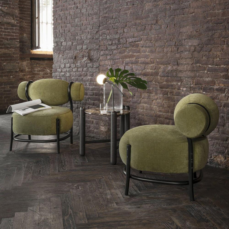 Chignon | Armchair | Black Lacquered, Upholstered Olive Green
