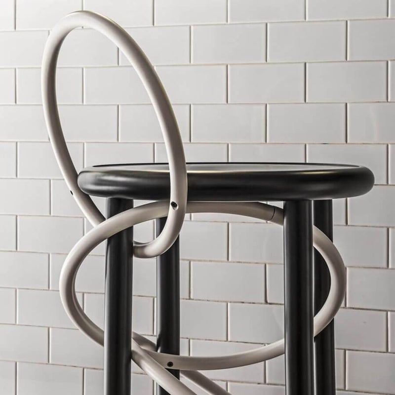 Cirque | High Stool | Black Lacquered, White Rings