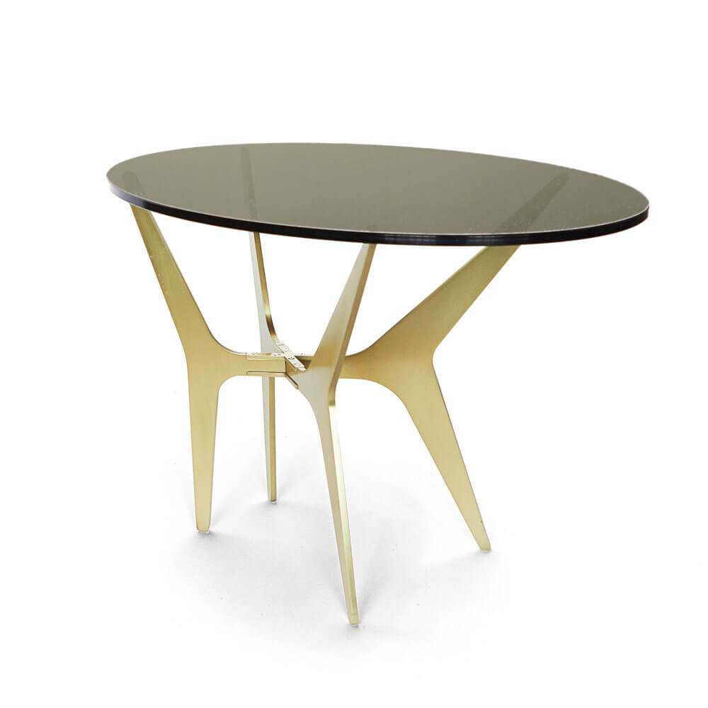 Dean | Oval Side Table | Bronzed Glass | | Brass Legs