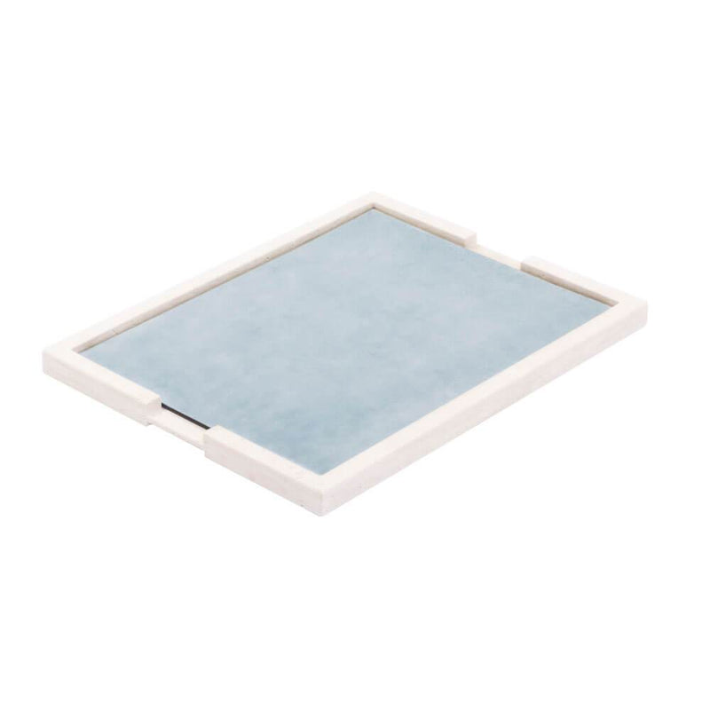Ettore Rectangular Marble Tray | Serveware | Wave-blue Leather Surface, Travertino Marble Frame
