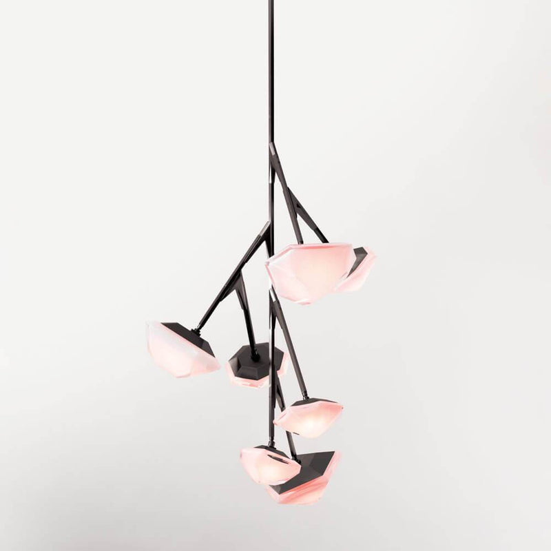 Myriad Tall Chandelier | Suspension | Soft Pink Glass | Black