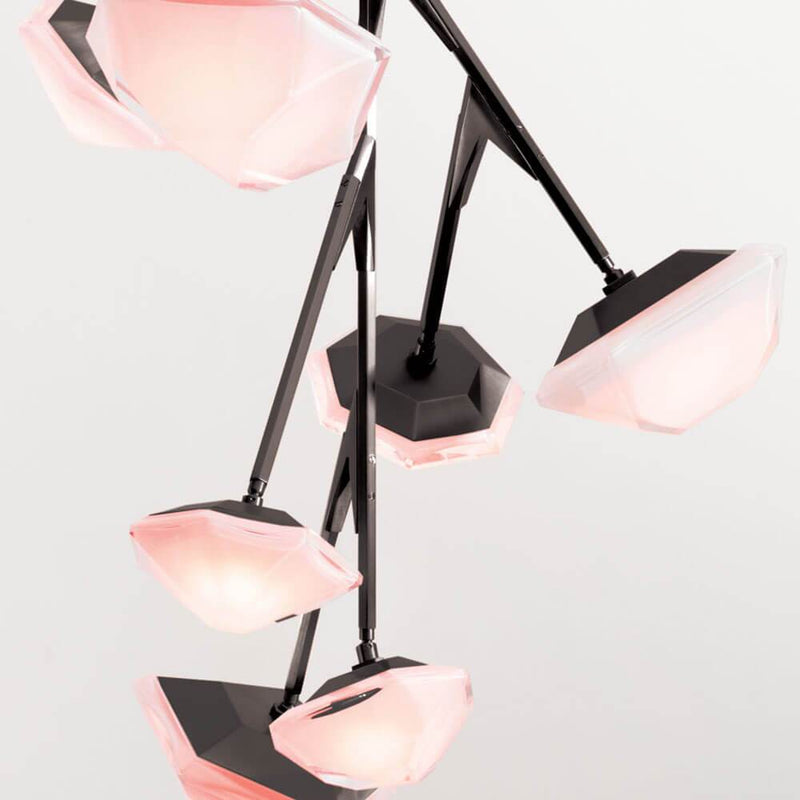 Myriad Tall Chandelier | Suspension | Soft Pink Glass | Black