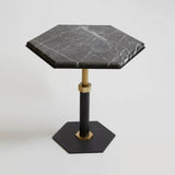 Pedestal | Hexagon Side Table | Black | Brass | Grigio Carnico