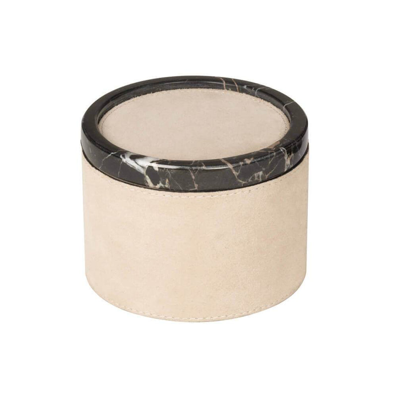 Polo Mini Round Stackable | Trinket Box | Cappuccino Leather Cover, Black Portoro Marble