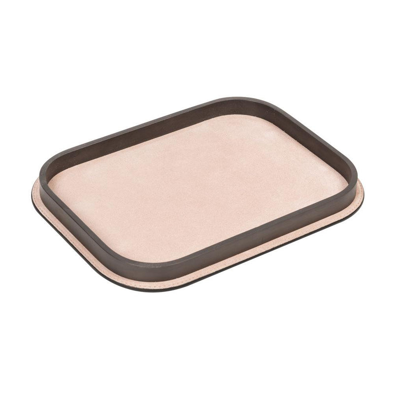 Regis Rectangular Large Valet Tray | Décor | Nude Leather Cover, Bronze Frame