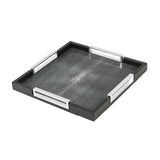 Roma Square Tray | Serveware | Mud Shagreen Leather Base, Chrome Handles