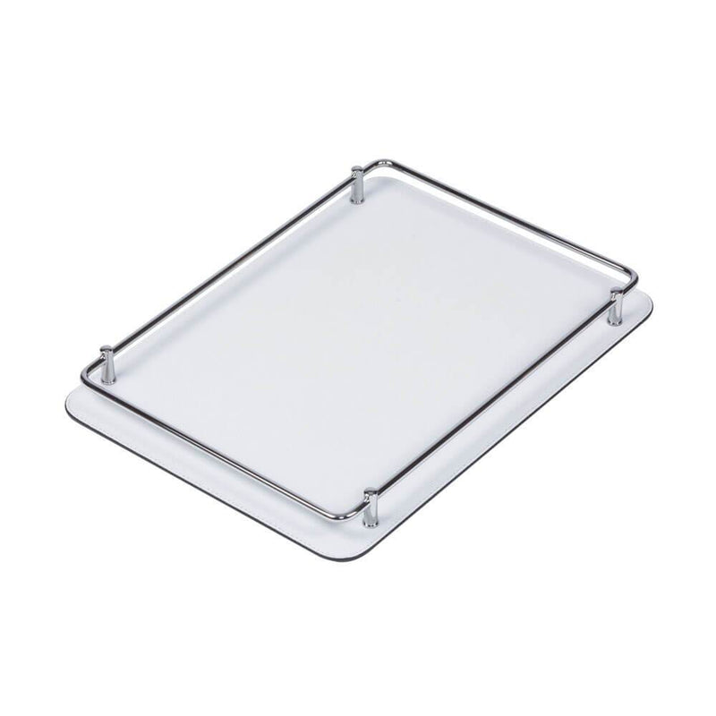 Rondo Rectangular Medium Tray | Serveware | Ice Leather Cover, Chrome Frame
