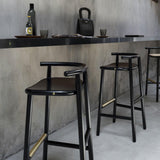Single Curve Barstool | High Stool | Black Lacquered, Brass Footrest