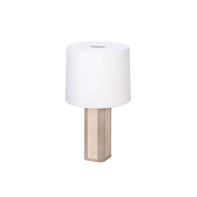 Solferino Small | Table Lamp | Light Grey Leather, Travertino Marble