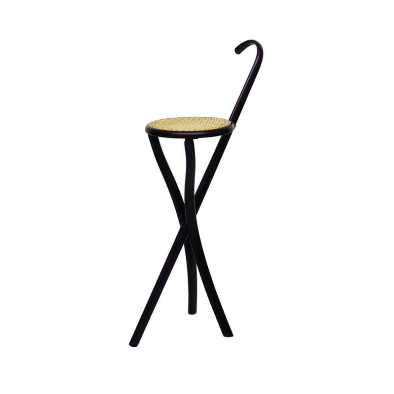 Stocksessel | Folding seat and walking cane | Black Lacquered, Woven Seat