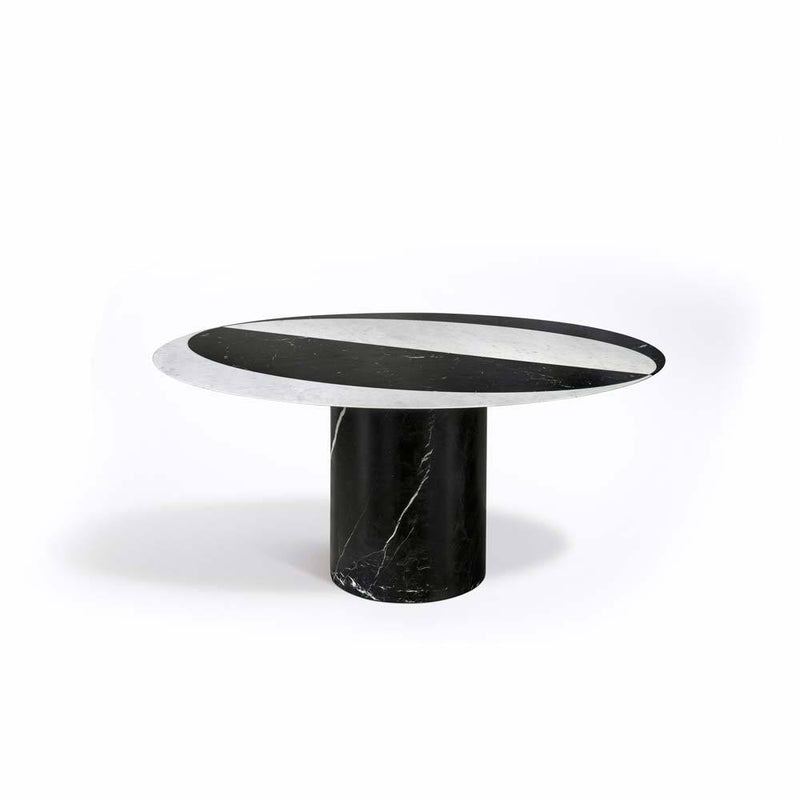 Proiezioni Round | Dining Table slices inlay | White, Black Marble