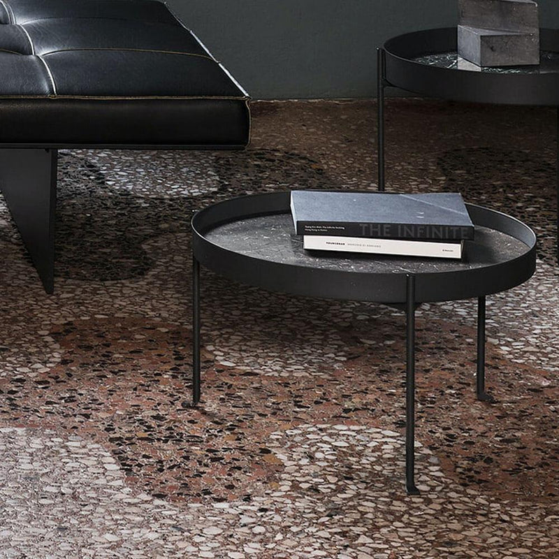 Pietra L01 & L02 | Coffee Table | Nero Marquinia Marble, Gunmetal Grey Base