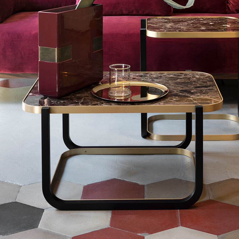 Duet 35 | Coffee Table | Brass, Brown Marble Top