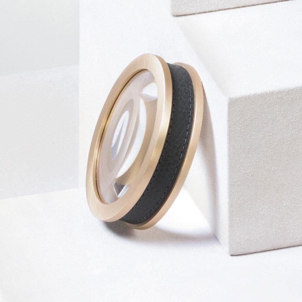 Federico Magnifying Optical Glass & Paperweight | Office Accessory | Cipress Leather Stripe, Brass Structure