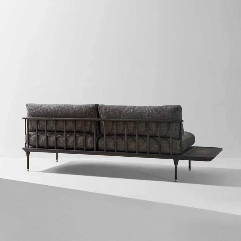 Distrikt Chaise Left Tray | Chaise Lounge | Upholstered Dark Grey Fabric, Ebonized Oak Frame