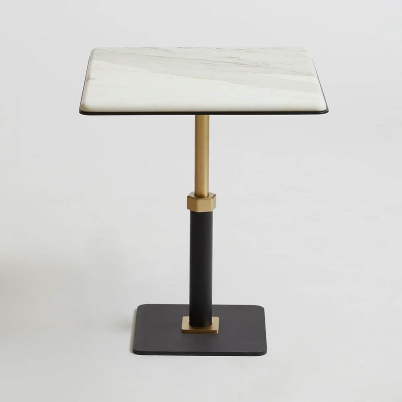 Pedestal | Square Side Table | Bianco Gioia | Black | Brass
