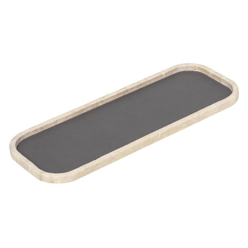 Polo Marmo Long Large Valet Tray | Décor | Lava Leather Pad, Travertino Marble