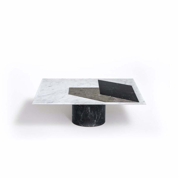 Proiezioni Square Coffee Table With Inlay White Marble Top, Black Marble Base Salvatori by COLLECTIONAL DUBAI