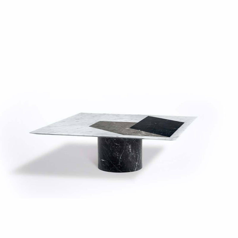 Proiezioni Square | Coffee Table with inlay | White Marble | Black Marble