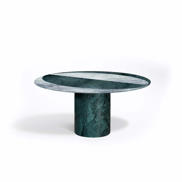 Proiezioni Round Dining Table With Semi Circle Inlay Green Marble Salvatori by COLLECTIONAL DUBAI