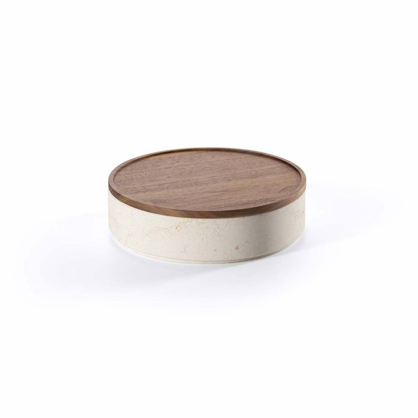 Pietra L09 Container Trinket Box Crema d'Orcia Marble, Walnut Wood Lid Salvatori by COLLECTIONAL DUBAI