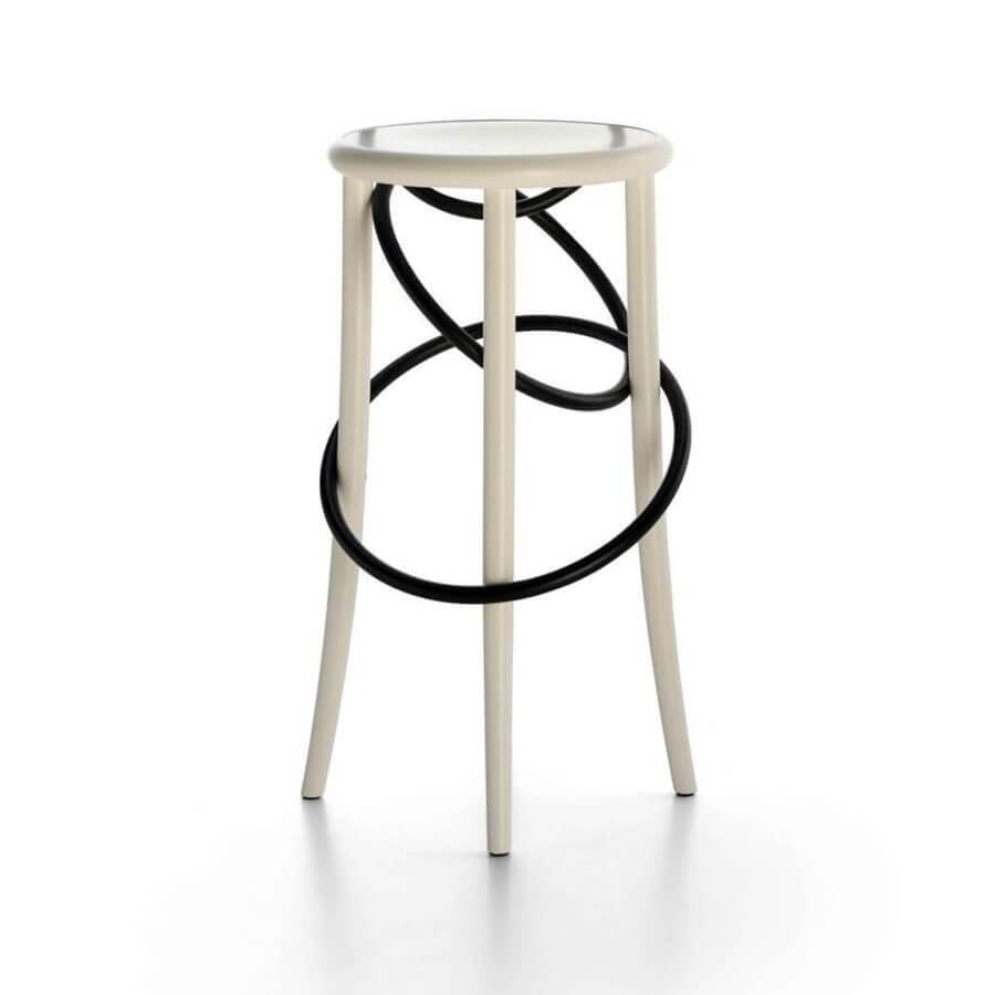 Cirque | High Stool | White Lacquered, Black Rings