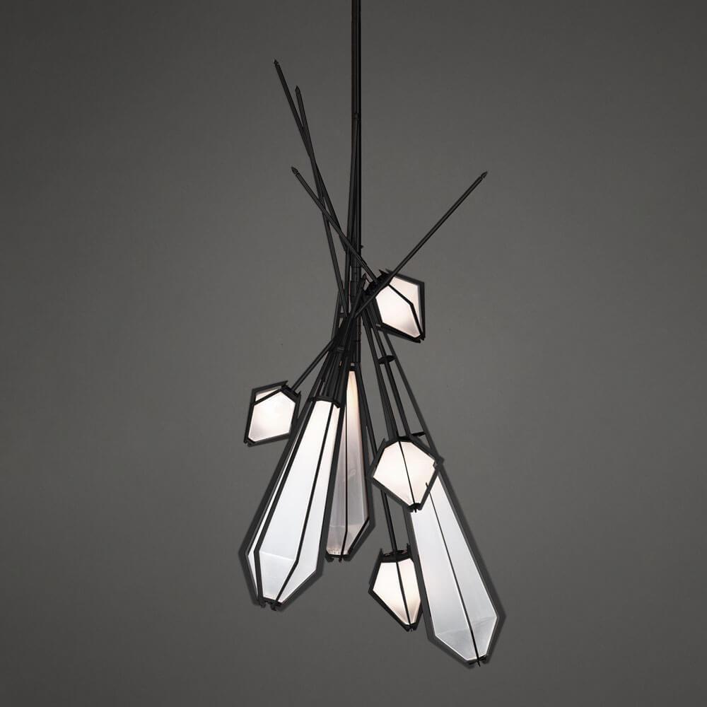 Harlow Dried Flowers Chandelier | Suspension | White Glass | Black