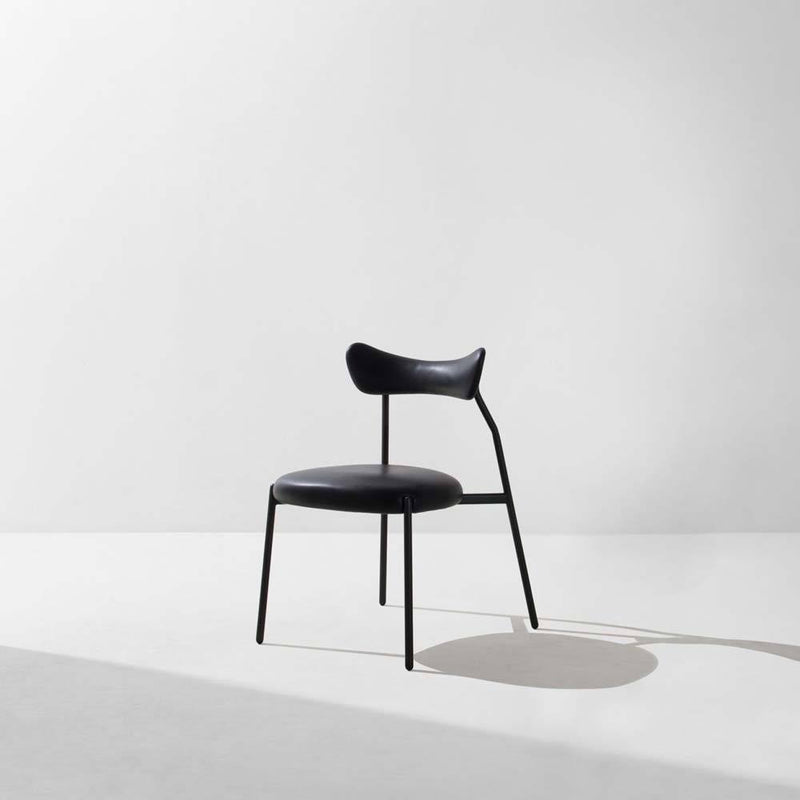 Dragonfly | Dining Chair | Upholstered Black Leather, Black Steel