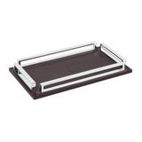 Madison Large Tray | Serveware | Plum Leather Cover, Chrome Handles