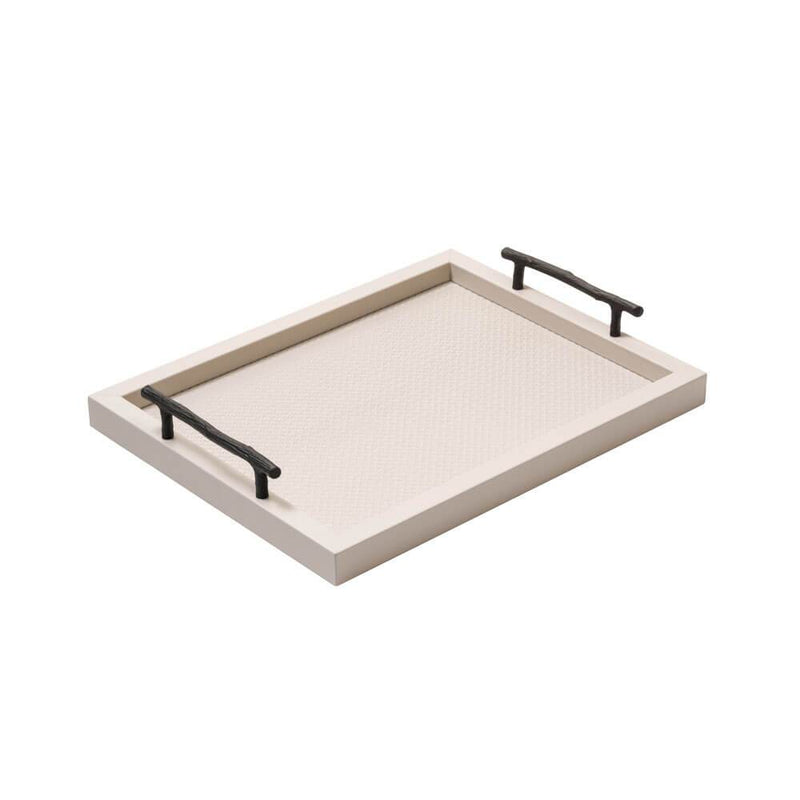 Chaumont Medium | Tray | White Leather Cover, Bronze Handles