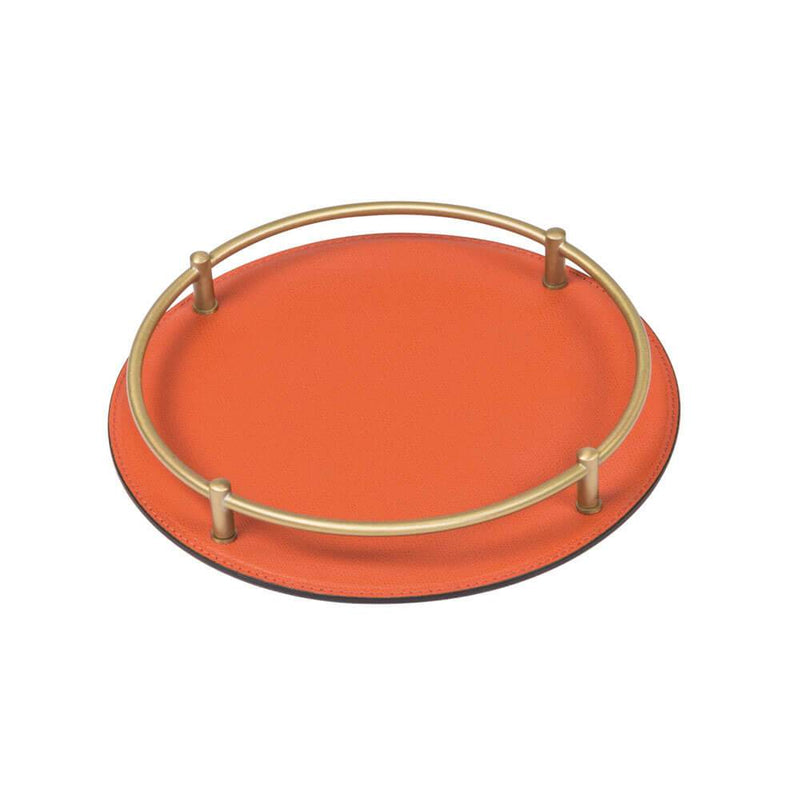 Rondo Round Small Tray | Serveware | Mango Leather Cover, Brass Frame