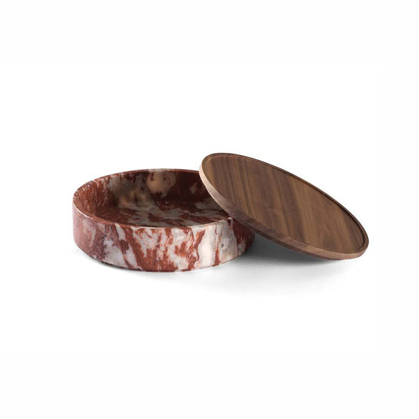 Pietra L09 Large Container Trinket Box Rosso Francia Marble, Walnut Wood Lid Salvatori by COLLECTIONAL DUBAI