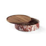 Pietra L09 Large Container | Trinket Box | Rosso Francia Marble, Walnut Wood Lid
