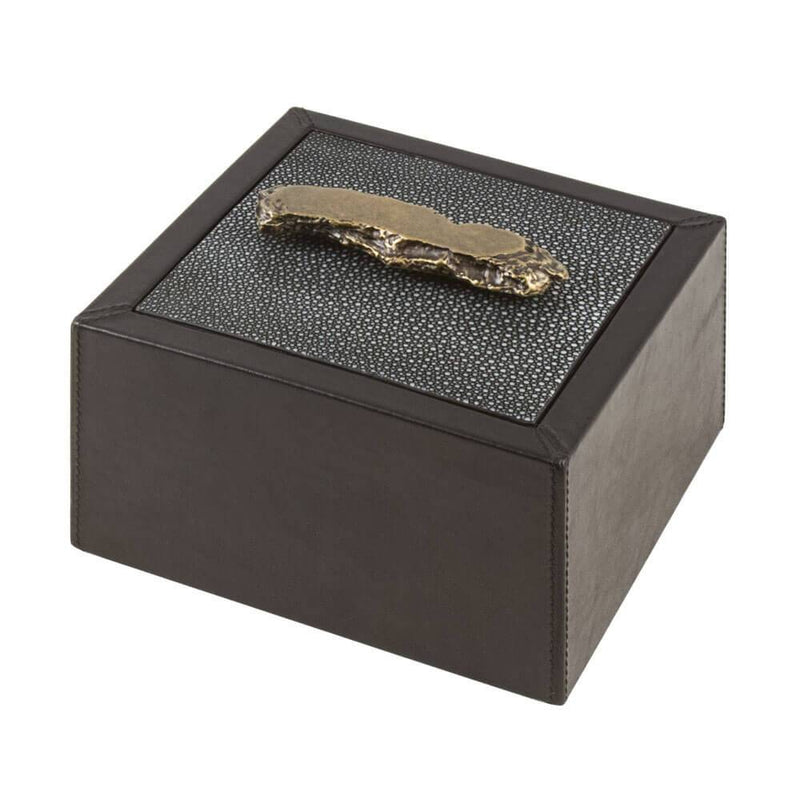 Ambra Small Sqaure Box | Trinket Box | Smoke Leather Box, Mud Leather Lid