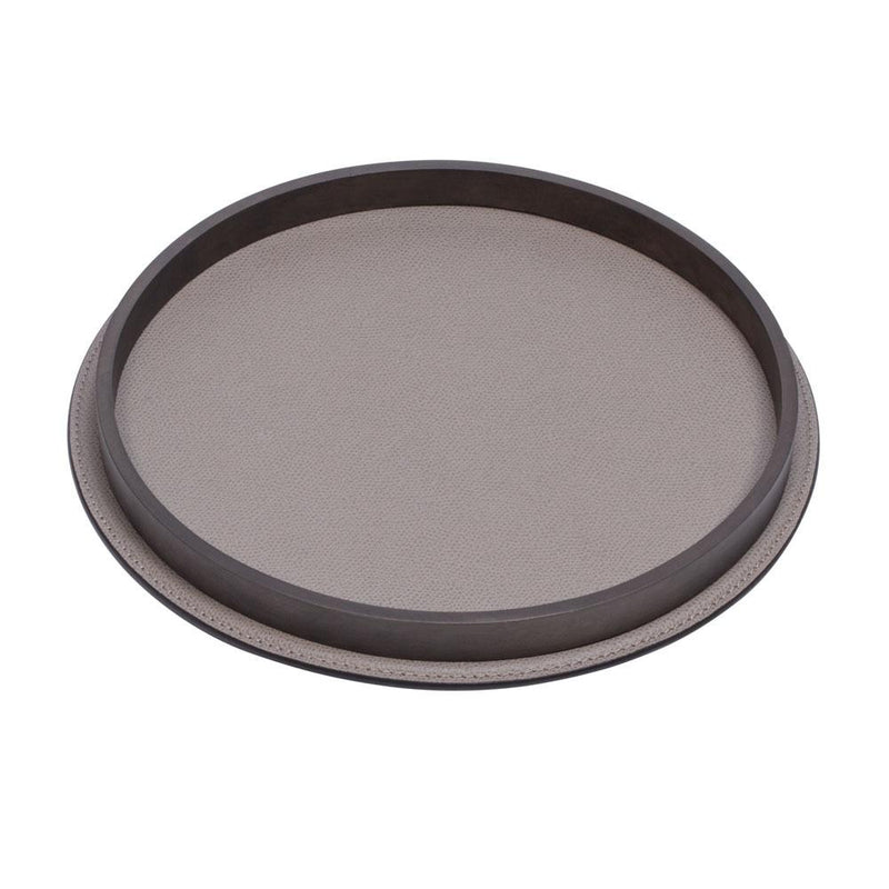 Regis Round Large Valet Tray | Décor | Smoke Leather Cover, Bronze Frame
