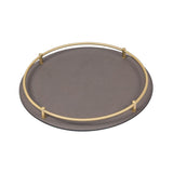 Rondo Round Medium Tray | Serveware | Smoke Leather Cover, Brass Frame