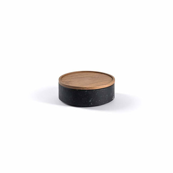 Pietra L09 Large Container Trinket Box Black Marquinia Marble, Walnut Wood Lid Salvatori by COLLECTIONAL DUBAI