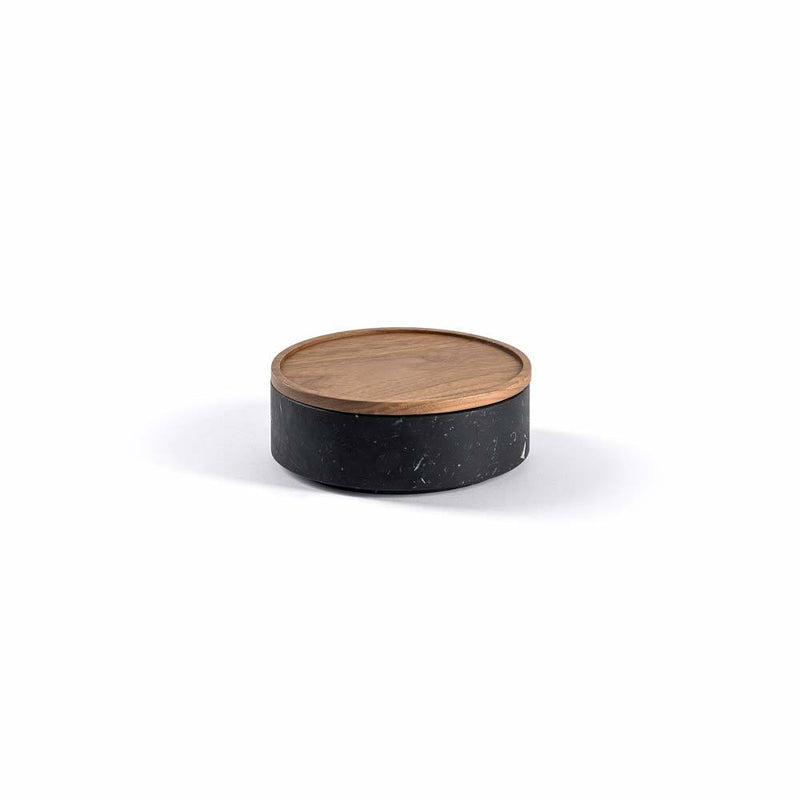 Pietra L09 Large Container | Trinket Box | Black Marquinia Marble, Walnut Wood Lid
