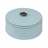 Ambretta Tall Large | Trinket Box | Sky Leather Cover, Bronze Handle