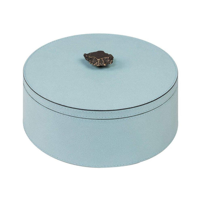 Ambretta Tall Large | Trinket Box | Sky Leather Cover, Bronze Handle