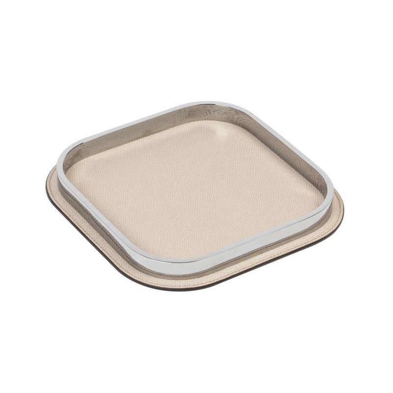 Regis Square Small Valet Tray | Décor | Stone Leather Cover, Chrome Frame