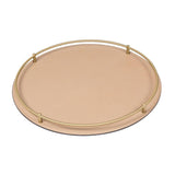 Rondo Round Large Tray | Serveware | Cappuccino Leather Cover, Brass Frame