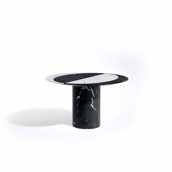 Proiezioni Round Side Table With Inlay White Marble Top, Black Marble Base Salvatori by COLLECTIONAL DUBAI