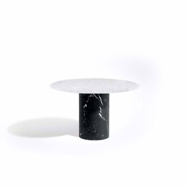 Proiezioni Round Side Table White Marble Top, Black Marble base Salvatori by COLLECTIONAL DUBAI