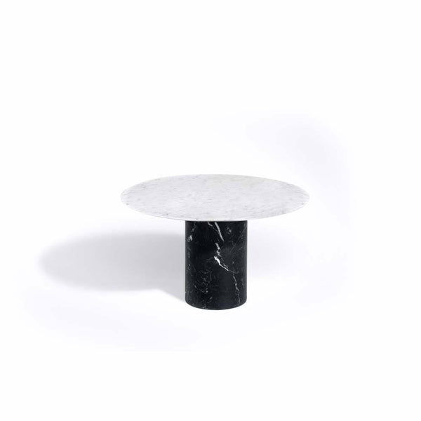 Proiezioni Round Side Table White Marble Top, Black Marble base Salvatori by COLLECTIONAL DUBAI