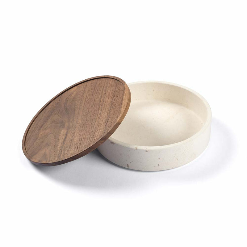 Pietra L09 Large Container | Trinket Box | Crema d'Orcia Marble, Walnut Wood Lid