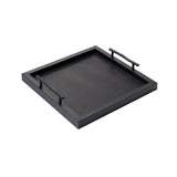 Chaumont Square | Tray | Black Leather Cover, Bronze Handles