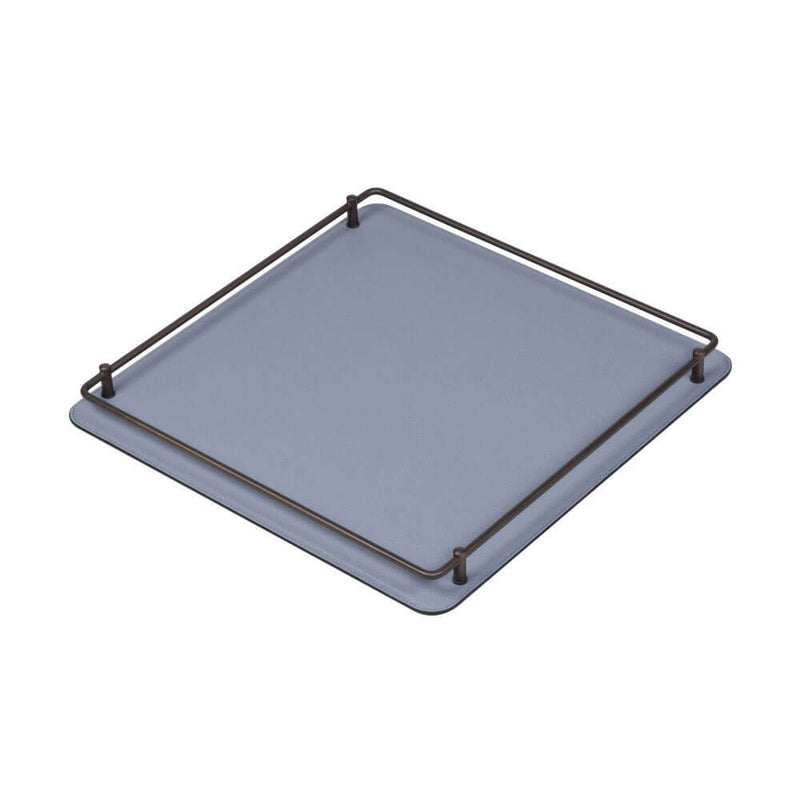 Rondo Square Medium Tray | Serveware | Storm Grey Leather Cover, Bronze Frame